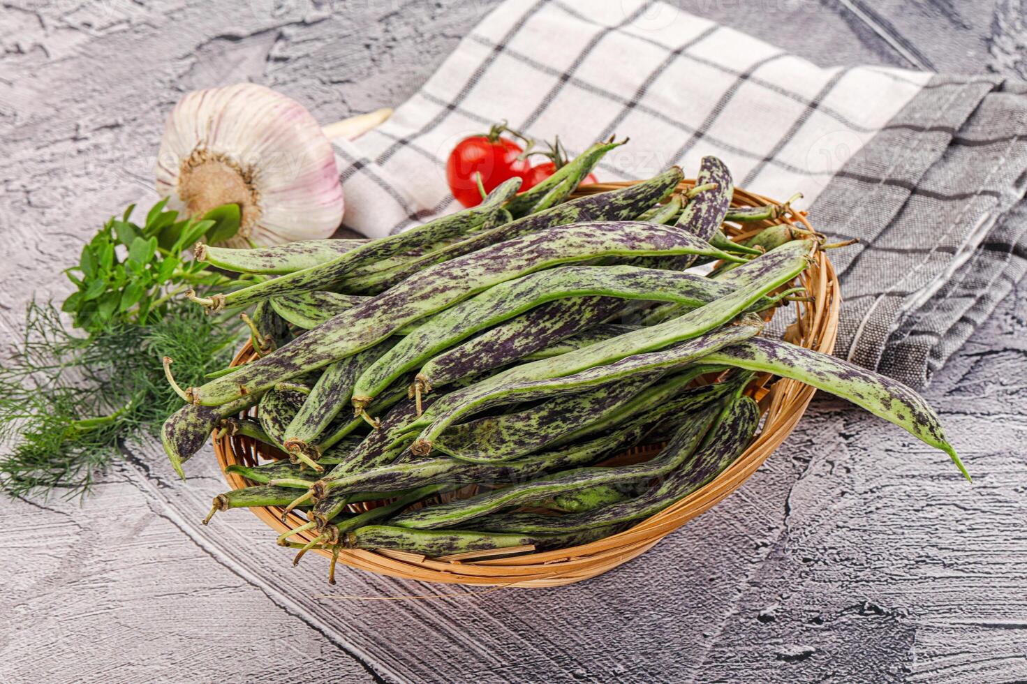 Fresh raw young green beans photo