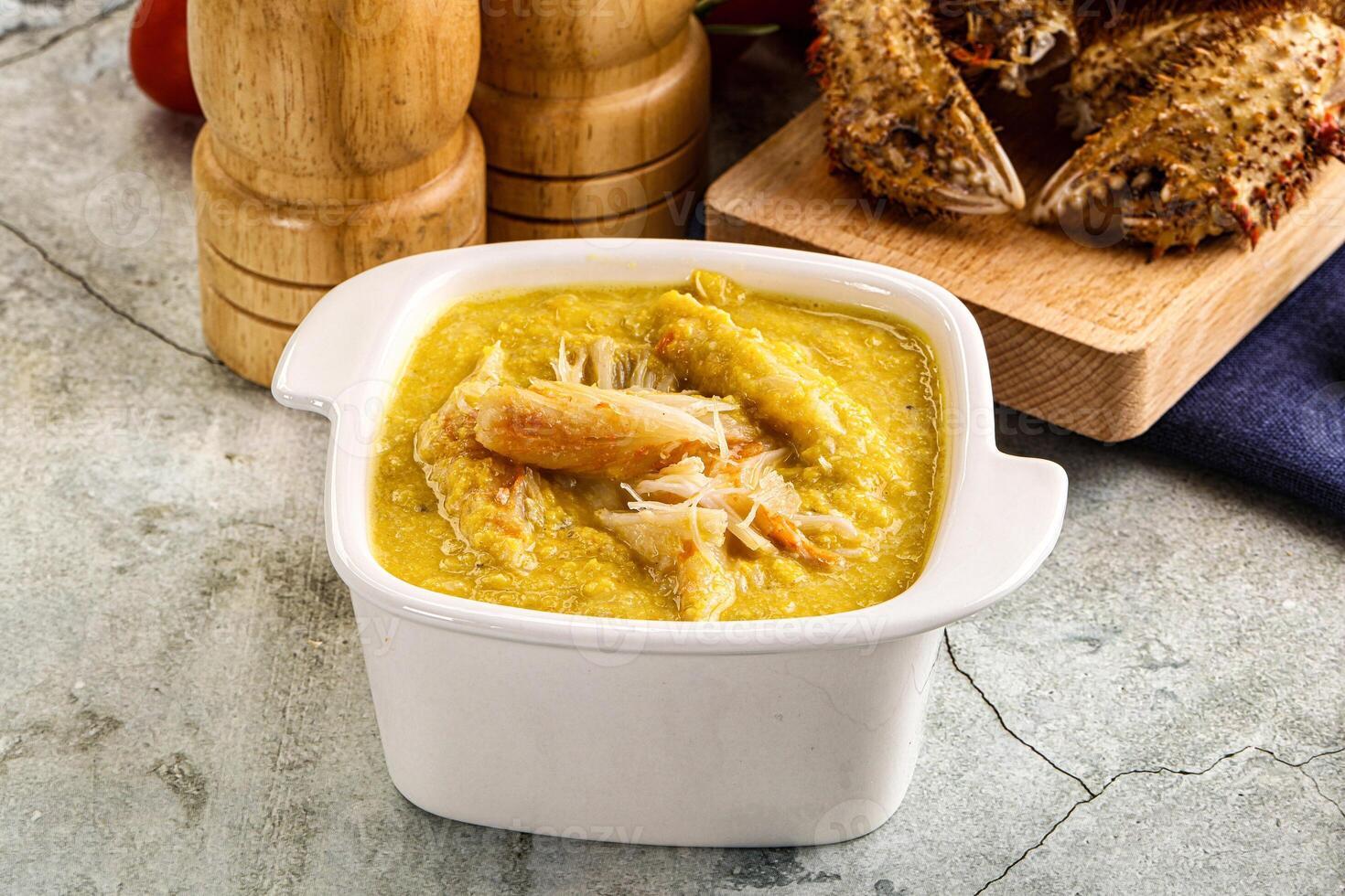 Corn cream soup with crab photo