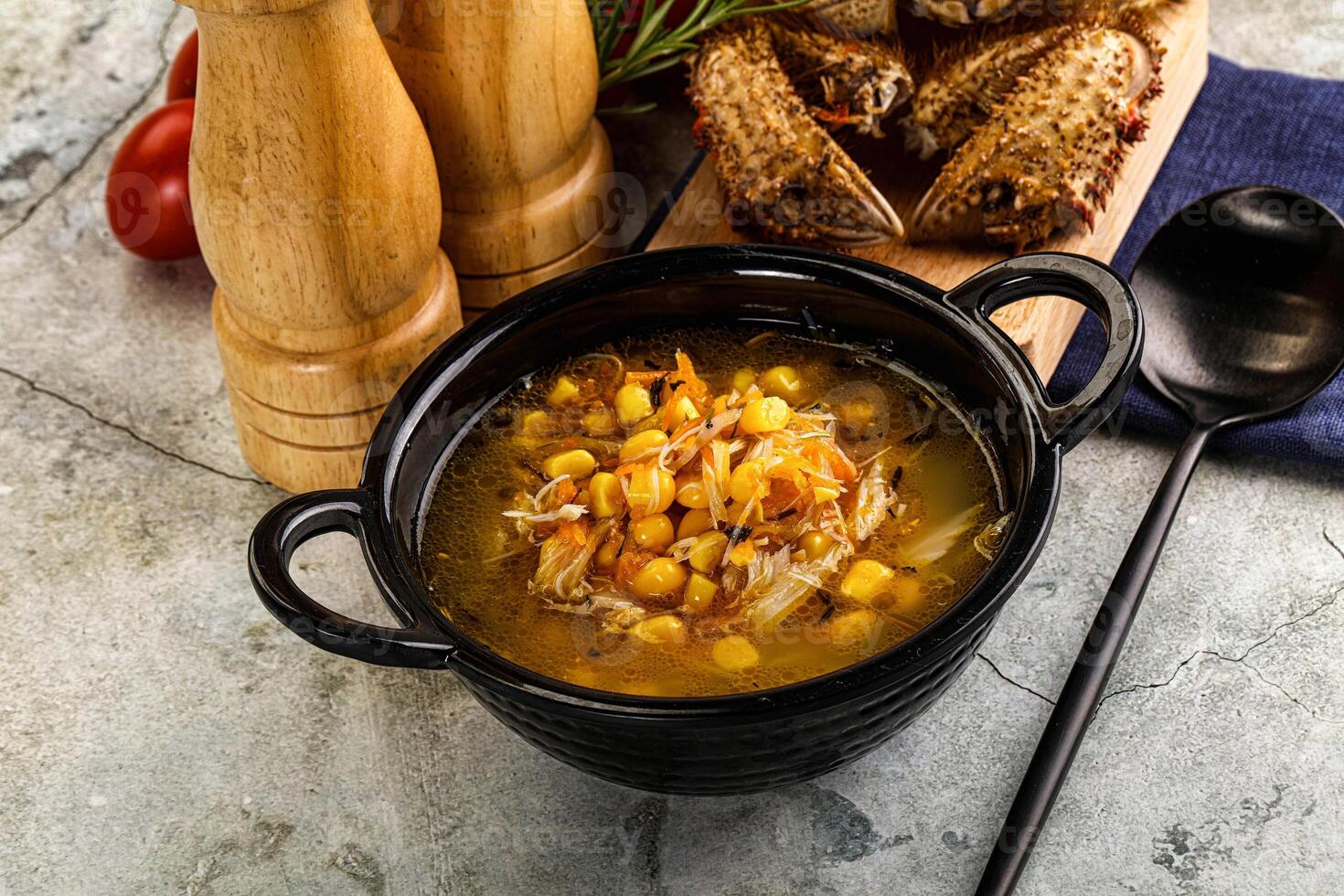 Hot Crab corn soup with vegetables photo