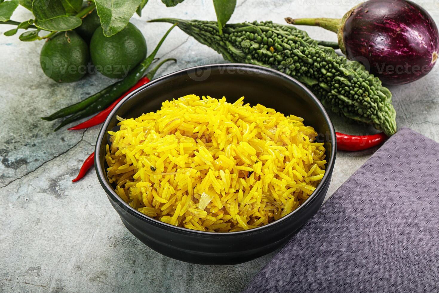 Indian cuisine - Lemon rice with spices photo