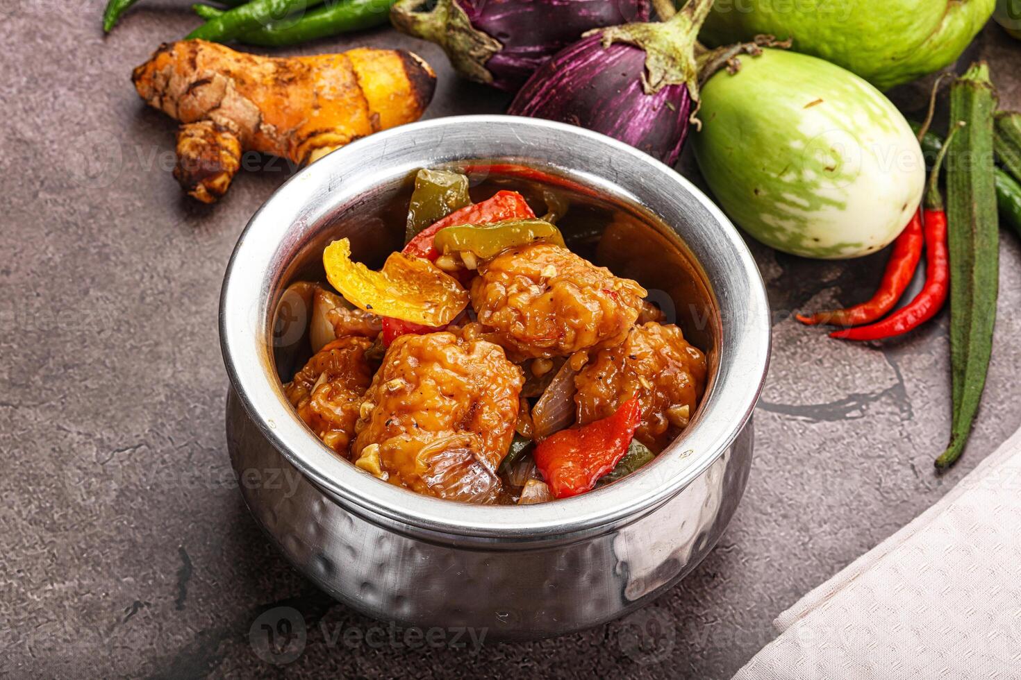 Chinese cuisine - prawn with chili sauce photo