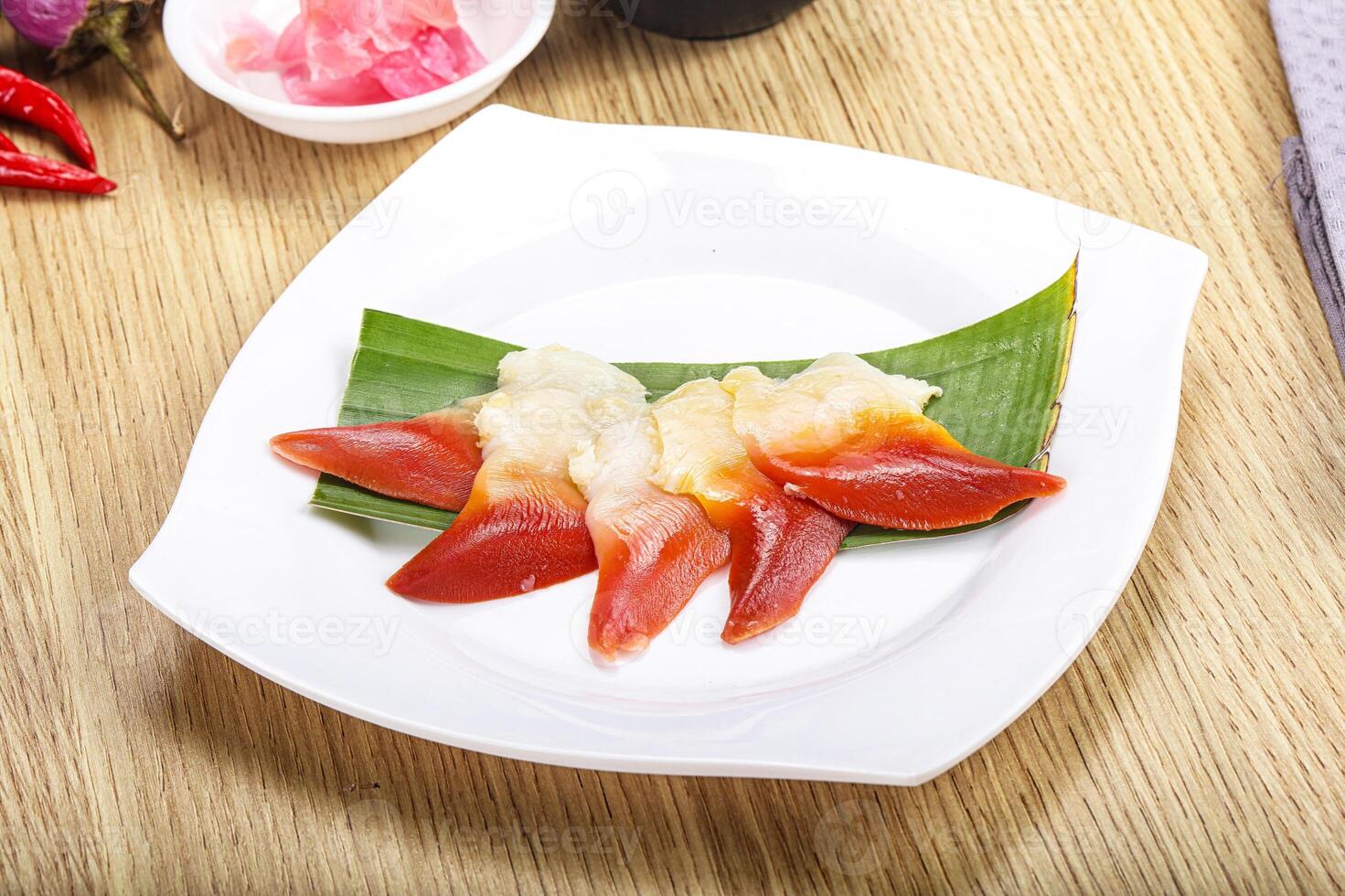 The stimpson surf clam or hokkigai sashimi photo