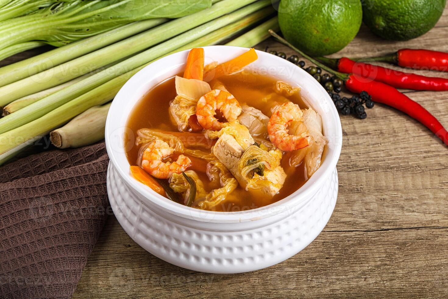 Korean kimchi soup with seafood photo