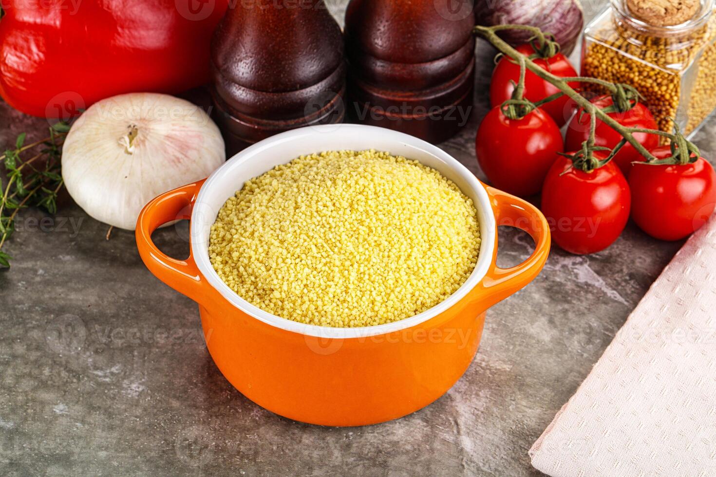 Raw dry wheat couscous grain photo