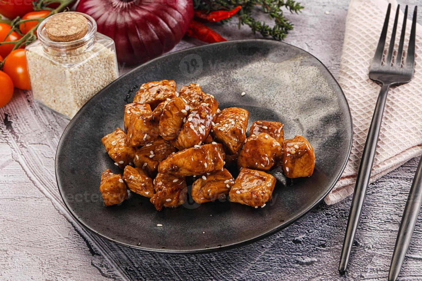 Chicken fillet with soya teriyaki sauce photo