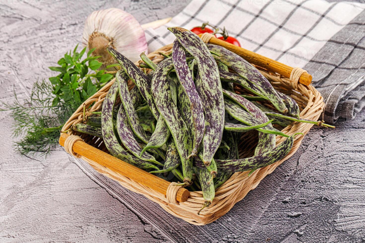 Fresh raw young green beans photo