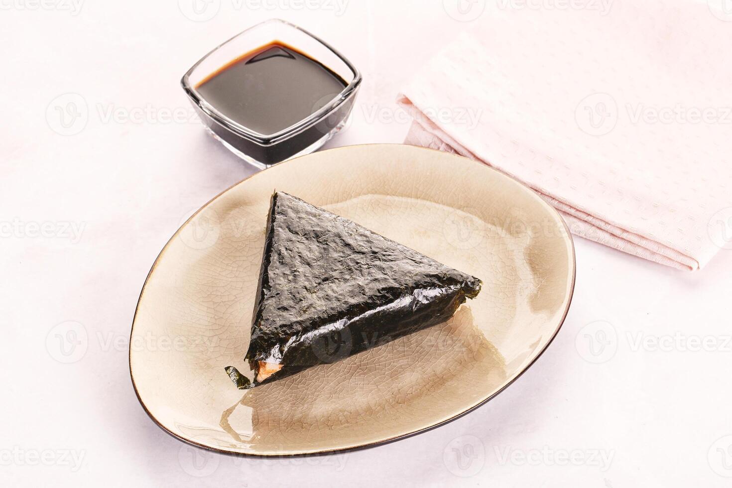 Japanese traditional onigiri with fish photo