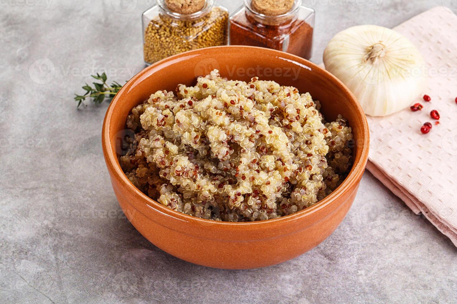 Vegan cuisine - boiled quinoa cereal photo