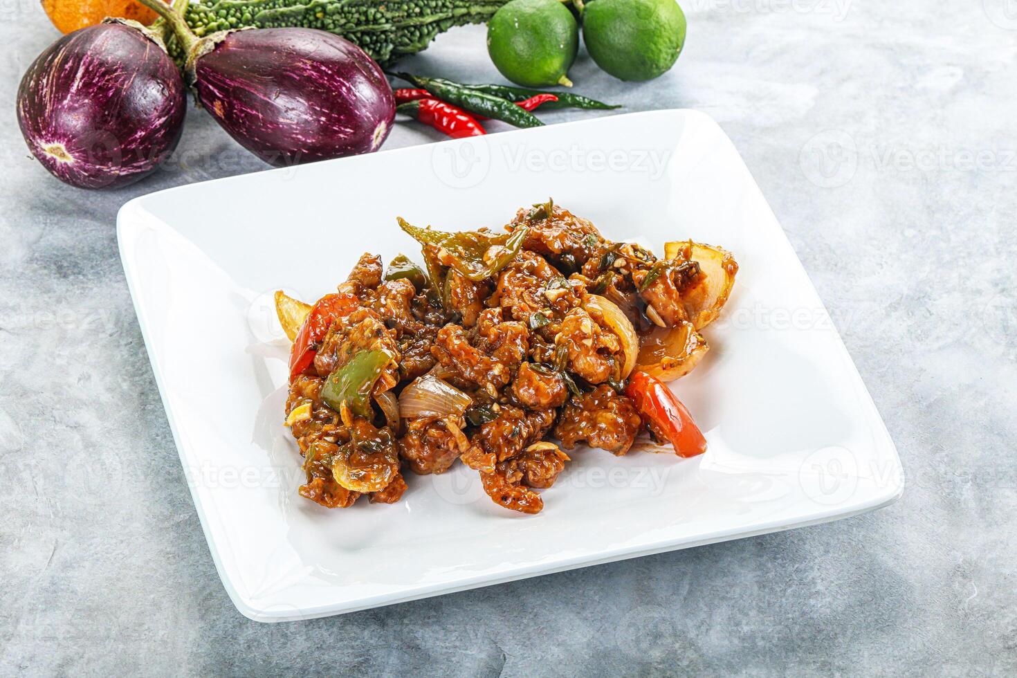 Asian cuisine - prawn in chili sauce photo
