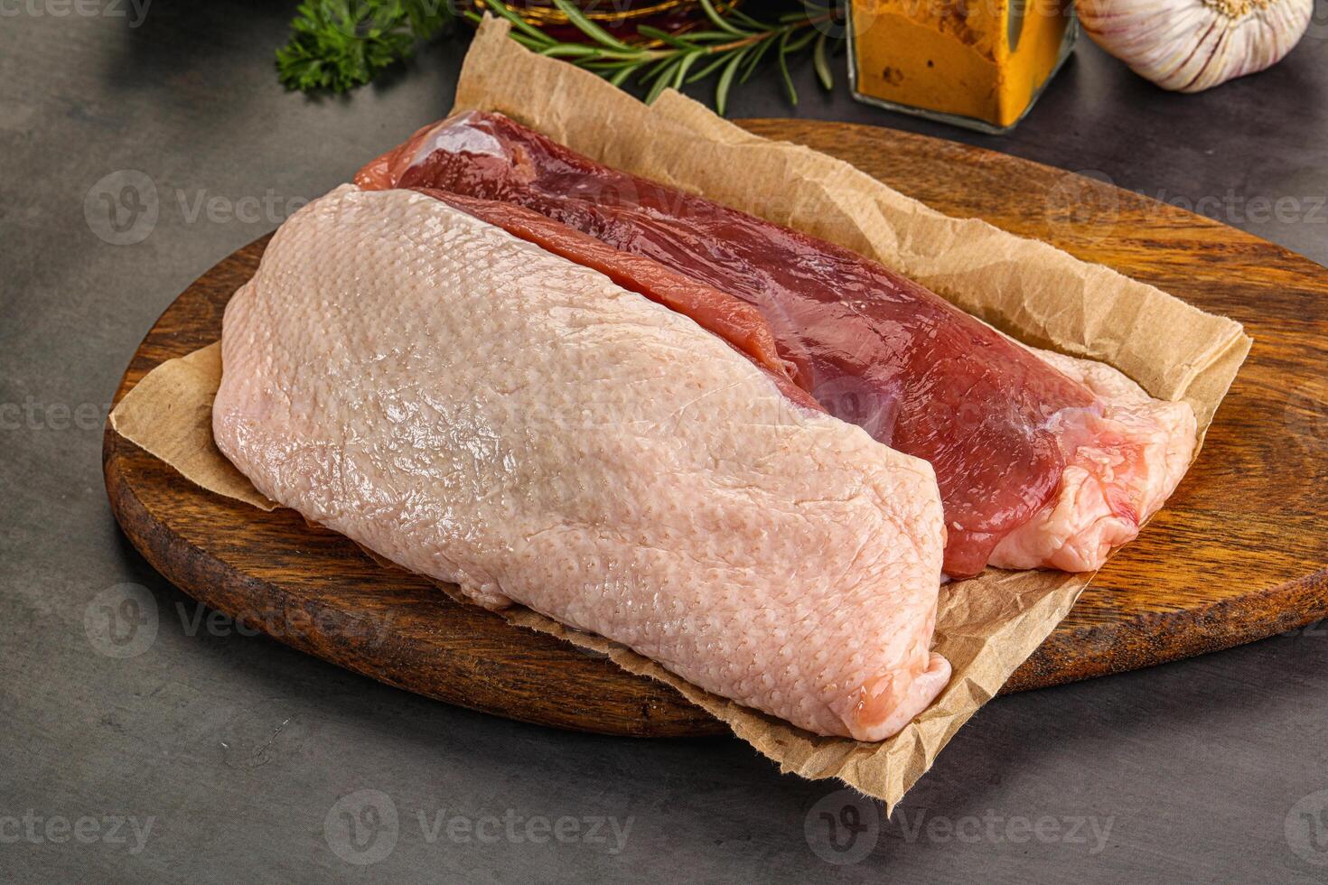 Raw duck breast for cooking photo
