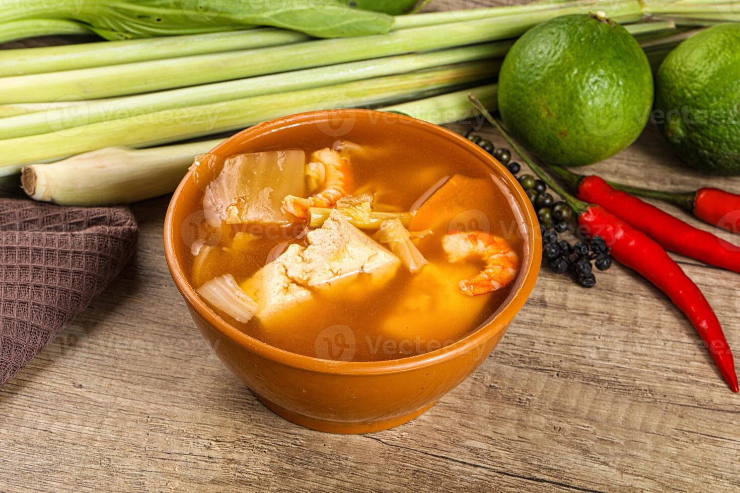 Korean kimchi soup with seafood photo