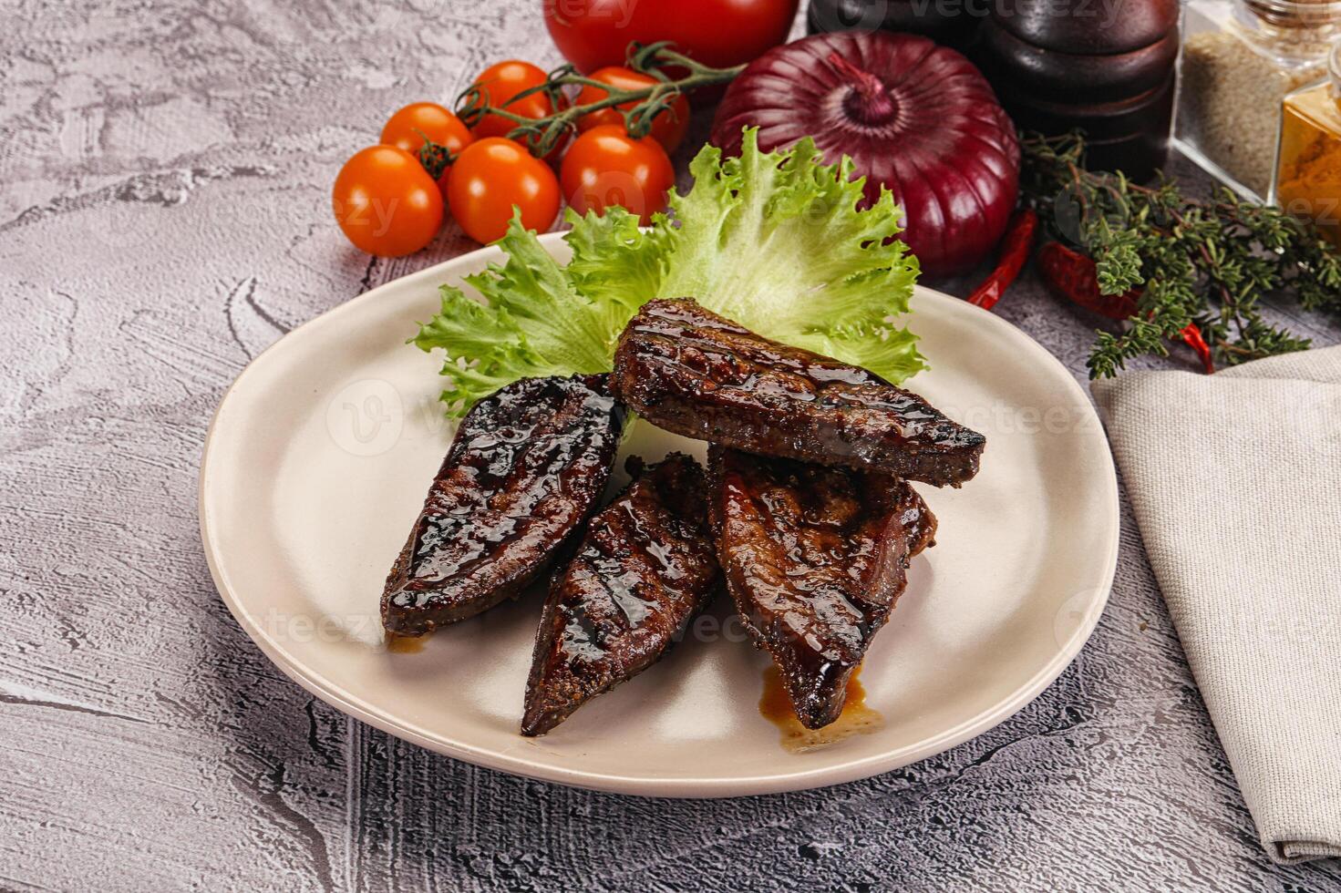 Grilled diet beef liver steak photo