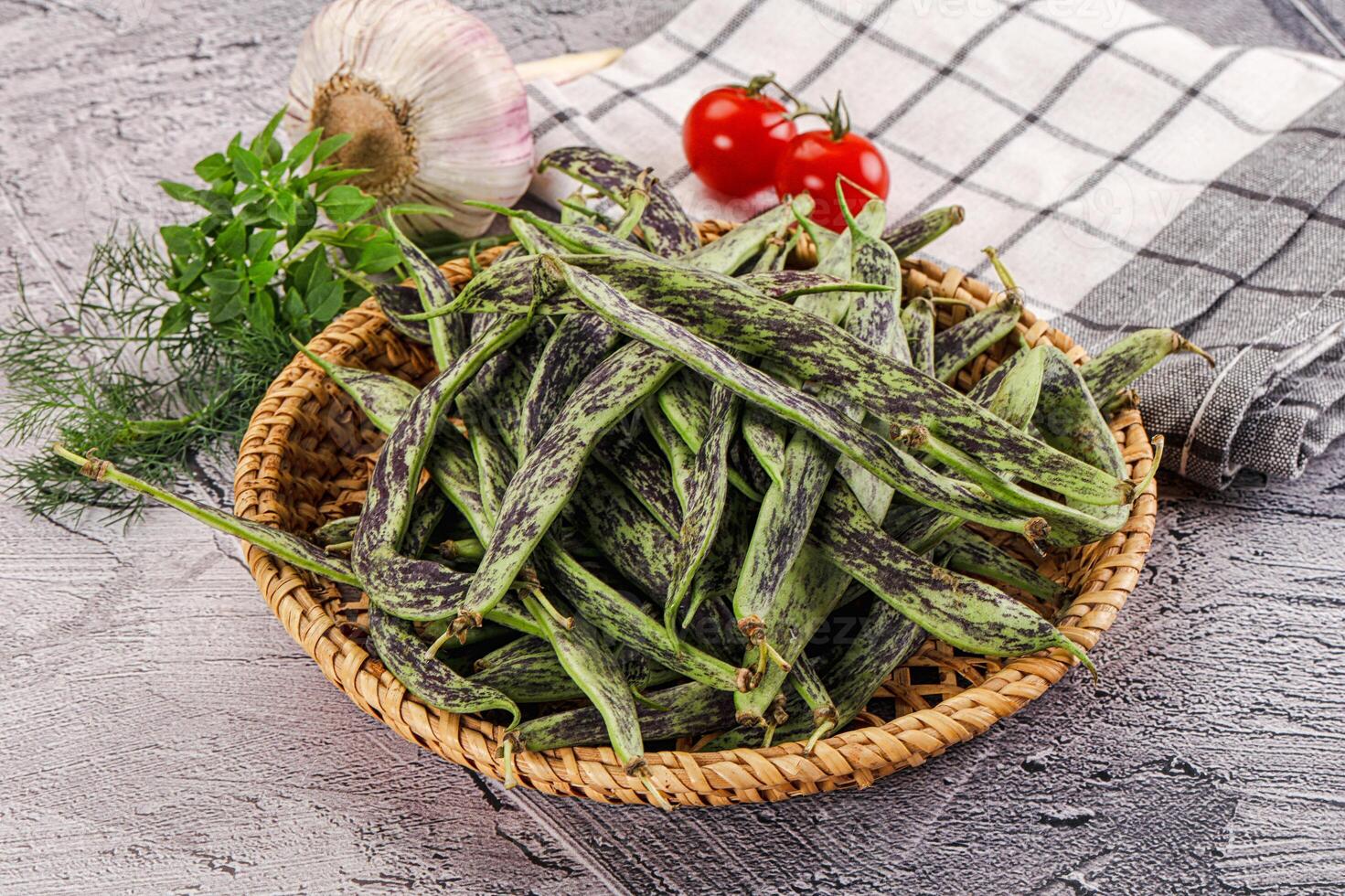 Fresh raw young green beans photo
