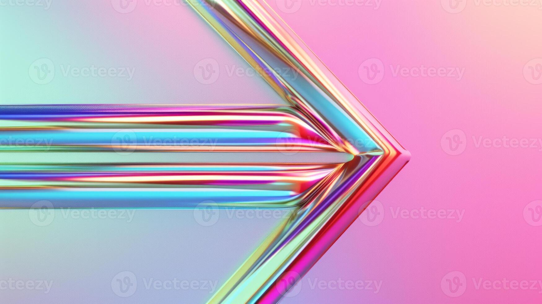 Colorful, iridescent arrow pointing right against a gradient pastel background photo