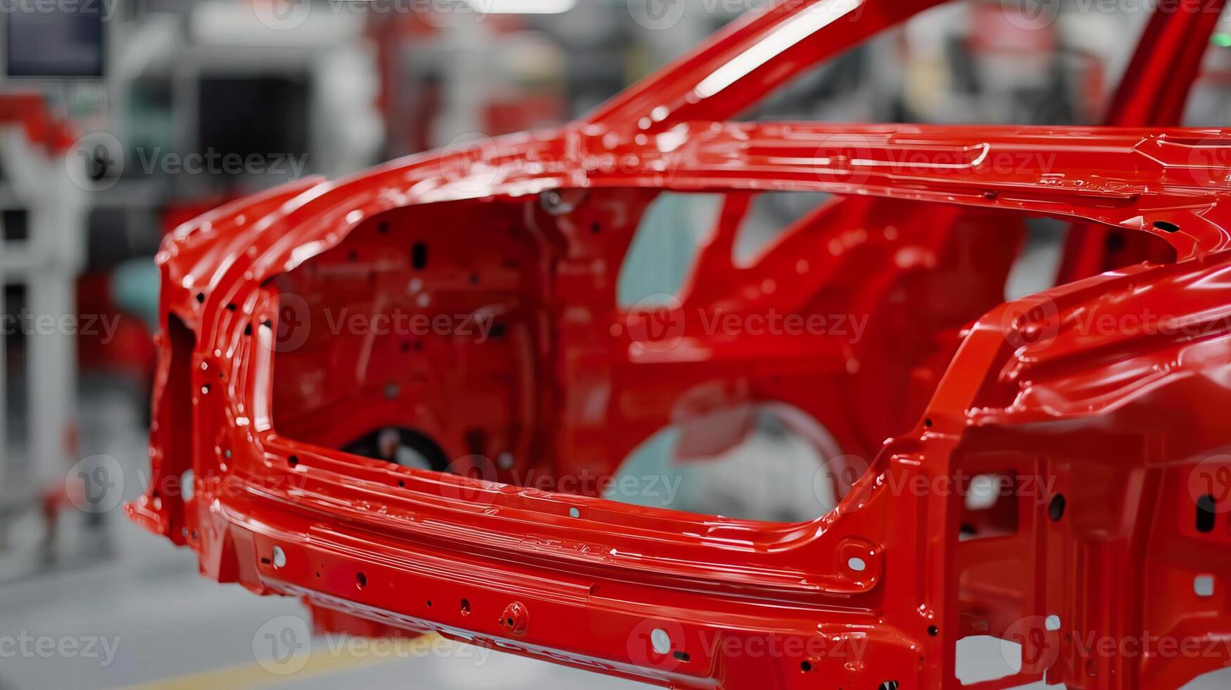 Robotic system installing car body panels, highlighting precision and efficiency in manufacturing photo