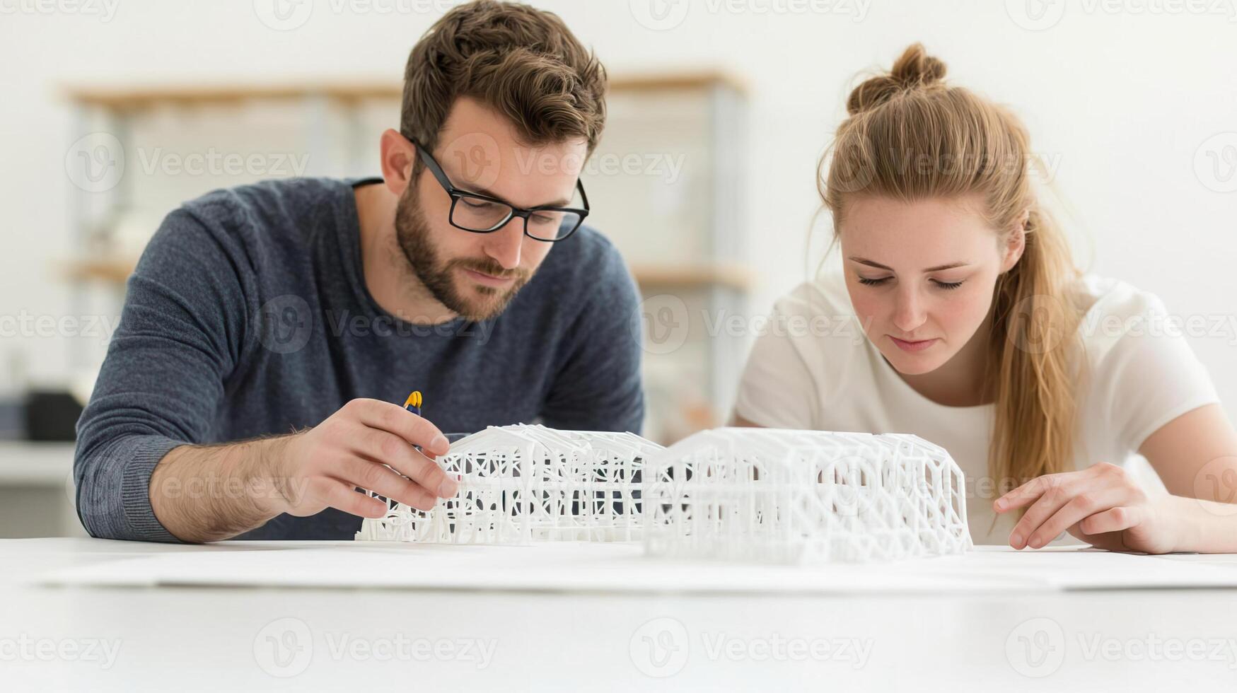 Architects and builders collaborating on bridge design, teamwork in infrastructure, shared creativity photo