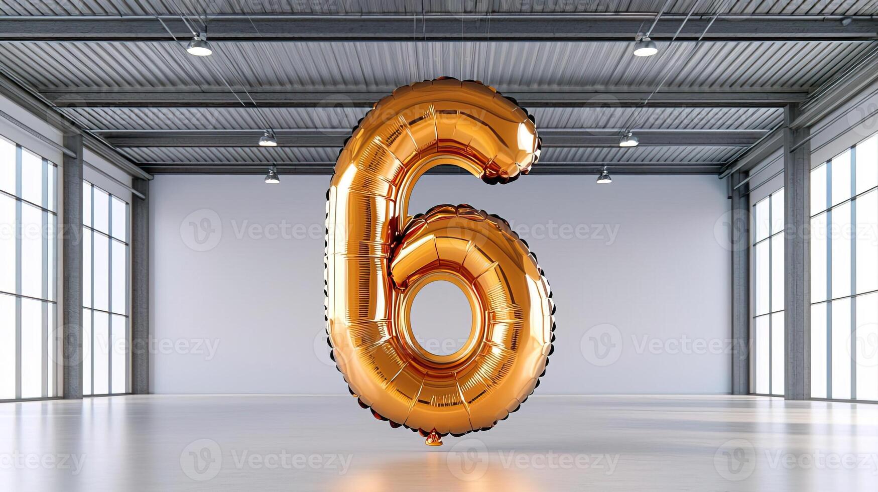 Chrome number 6 balloon on a minimal background, modern birthday theme with sleek, elegant lighting photo