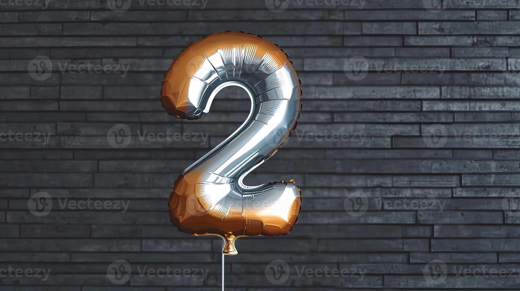 Chrome number 2 balloon with a minimalist background, modern birthday theme, spotlighted with soft reflections photo