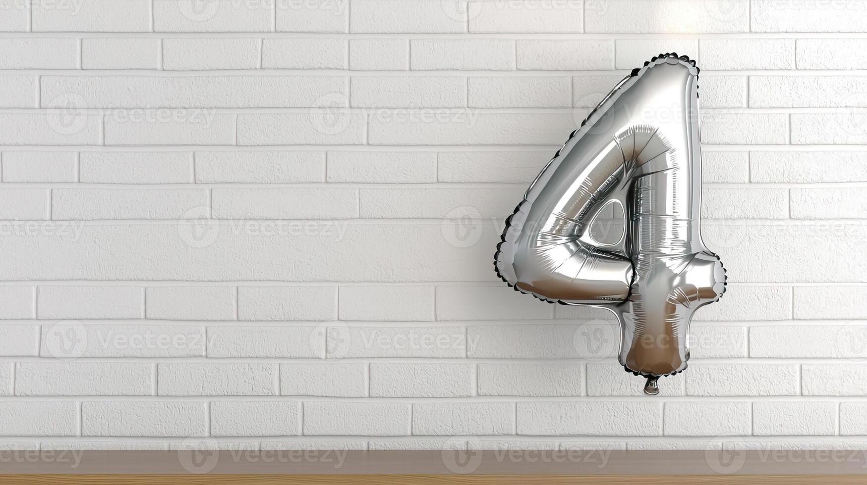 Chrome number 4 balloon with a spotlight in a minimalist studio, modern birthday celebration, sleek design photo