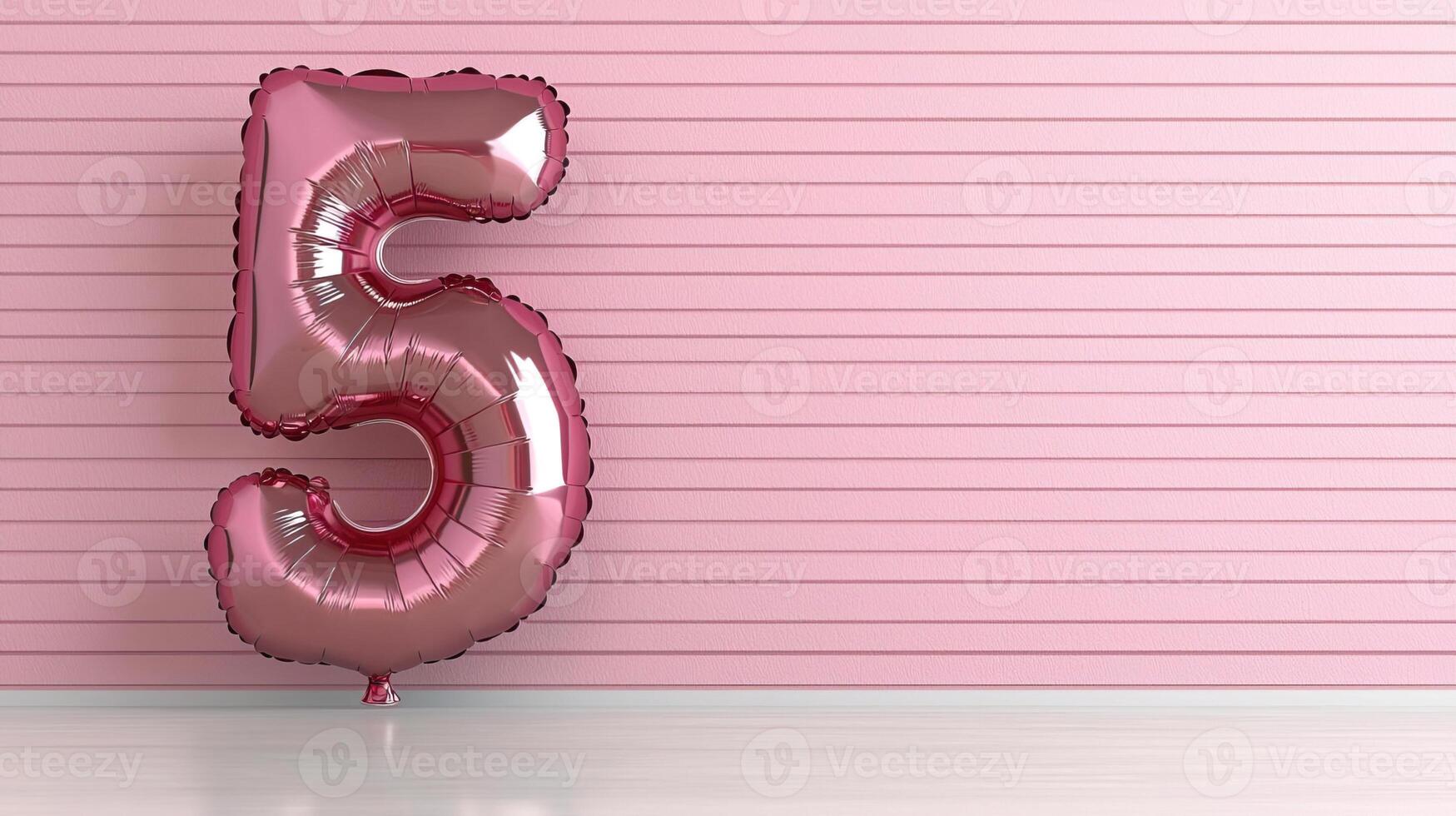 Chrome number 5 balloon on a clean, gradient backdrop, modern birthday setup, simple and elegant photo