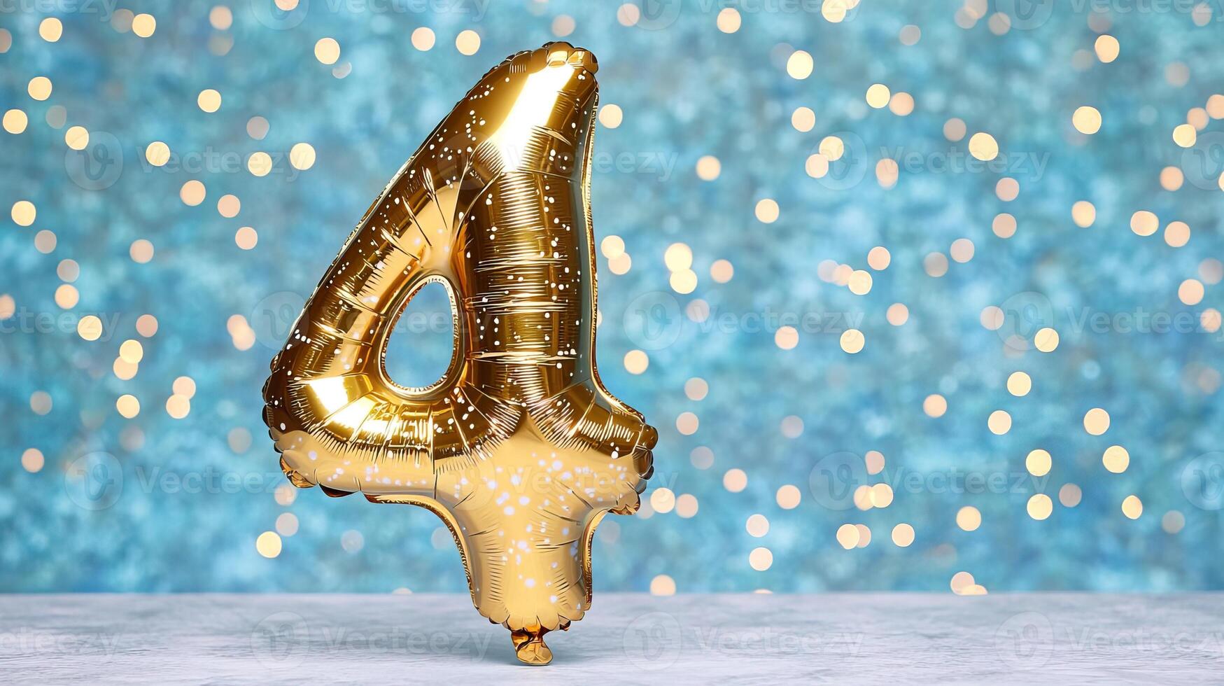 Gold number 4 balloon in pastel tones with sparkles, elegant and soft birthday setup, dreamy background photo