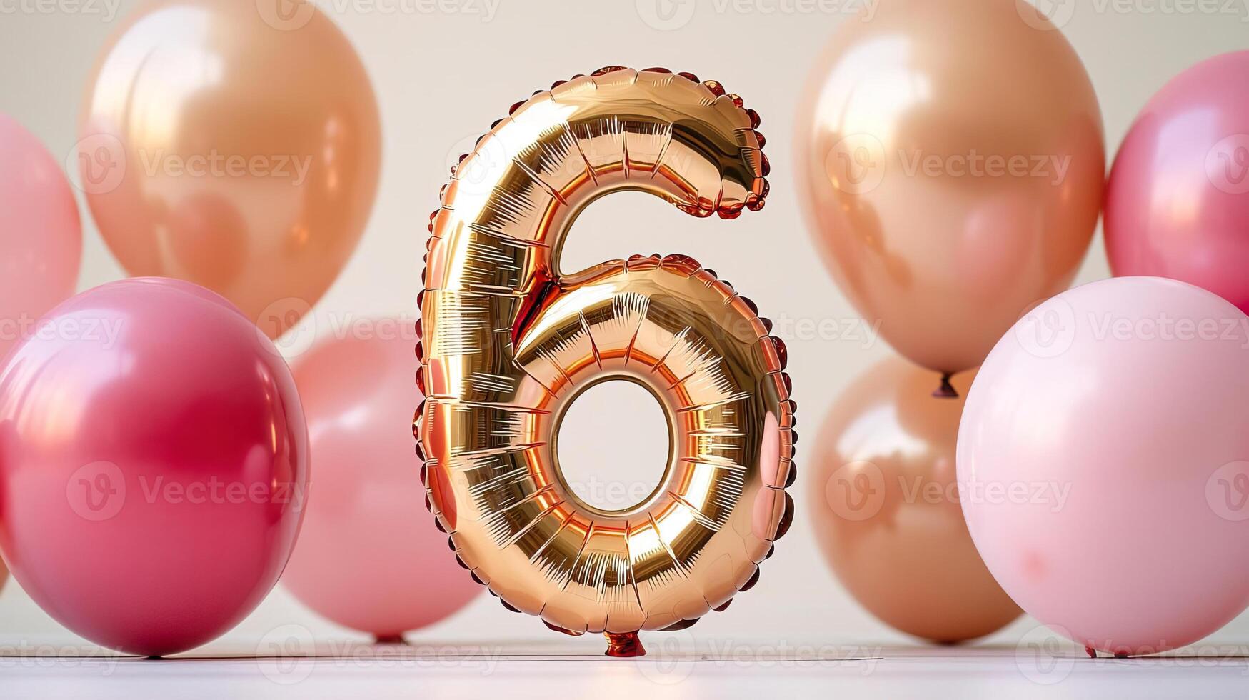 Rose gold number 6 balloon surrounded by matching balloons, stylish birthday theme with a sophisticated look photo