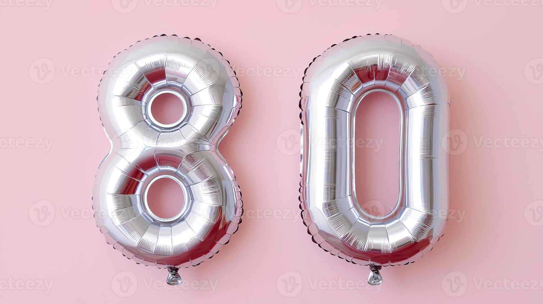 Silver chrome number 8 balloon with minimal background, modern birthday setup with a sleek, polished look photo