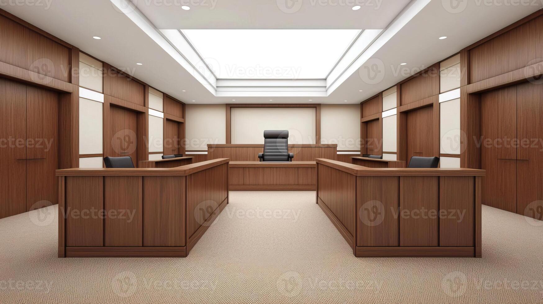 Empty courtroom with raised judge's chair, symbolizing the position of authority and decision-making photo