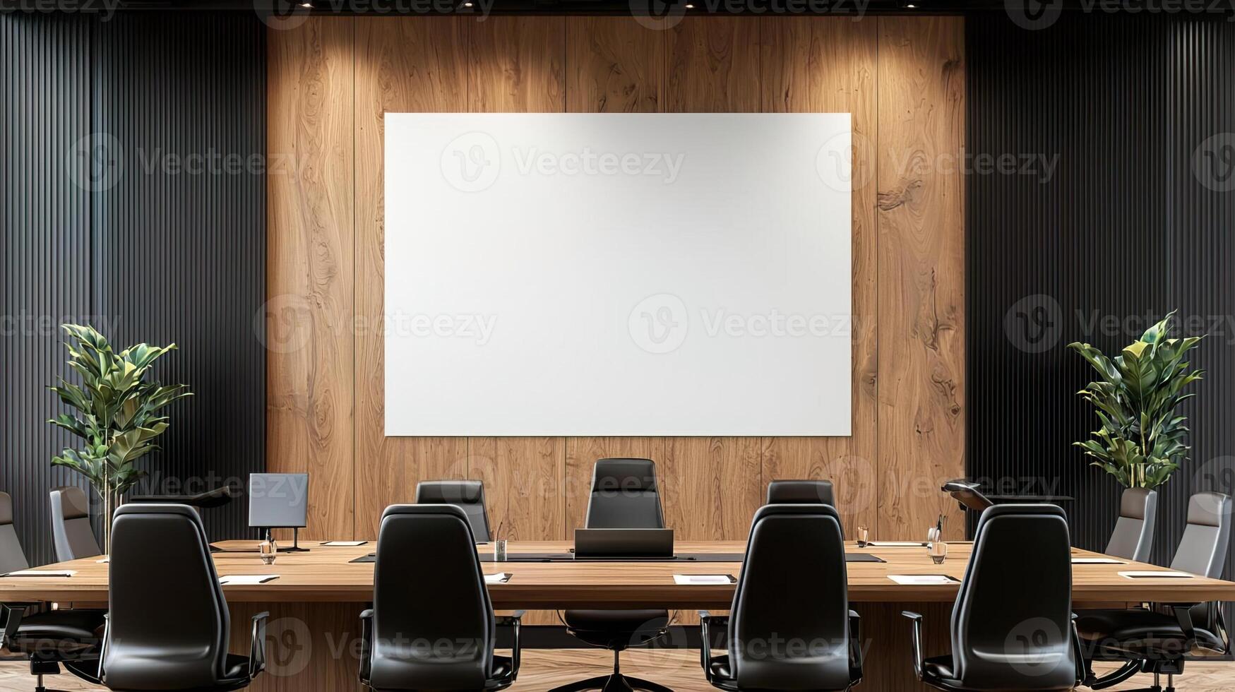 Modern Meeting Room with Wooden Wall Feature photo