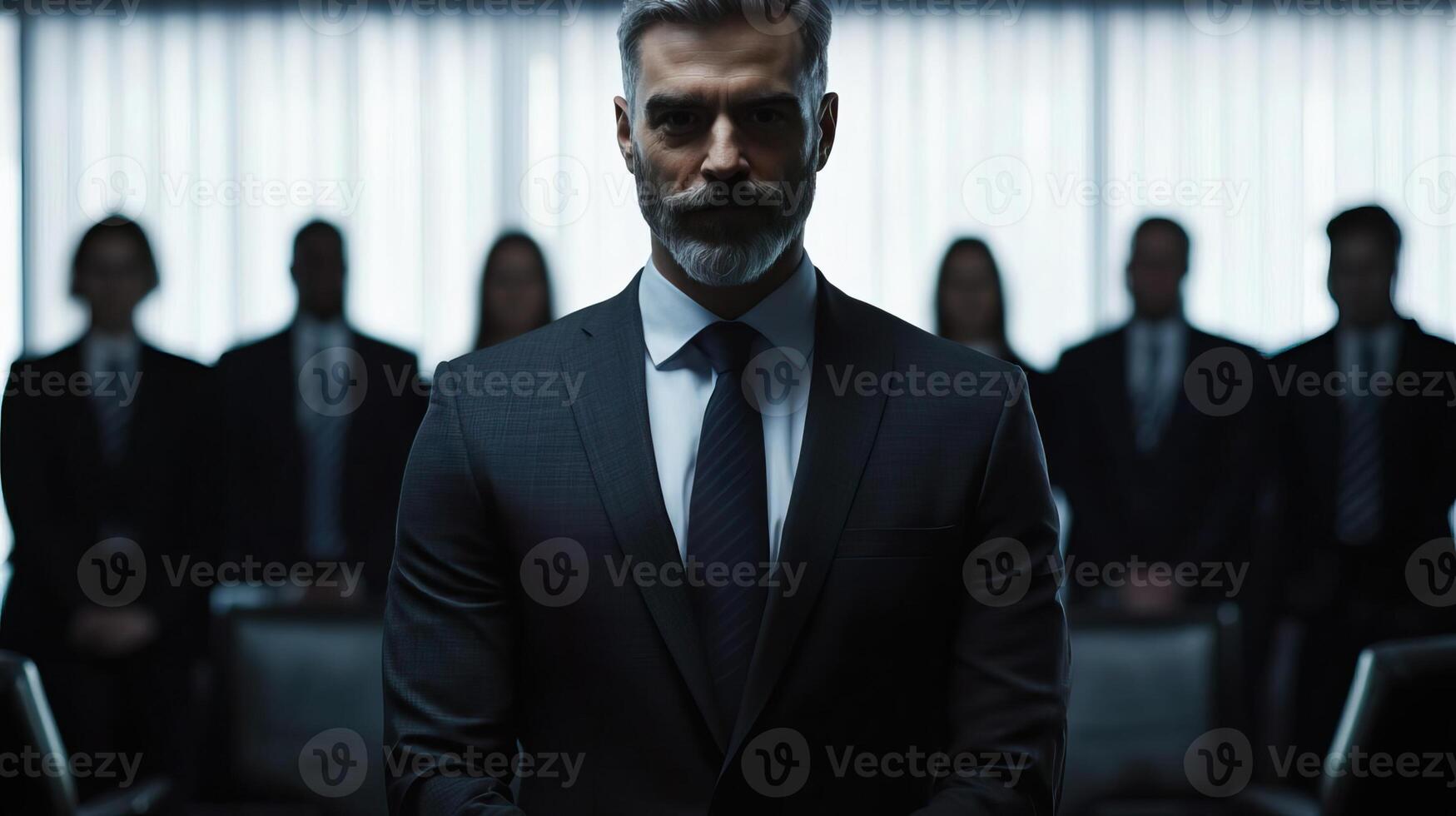 Mature businessman mentoring a diverse team, fostering collaboration in the boardroom. photo