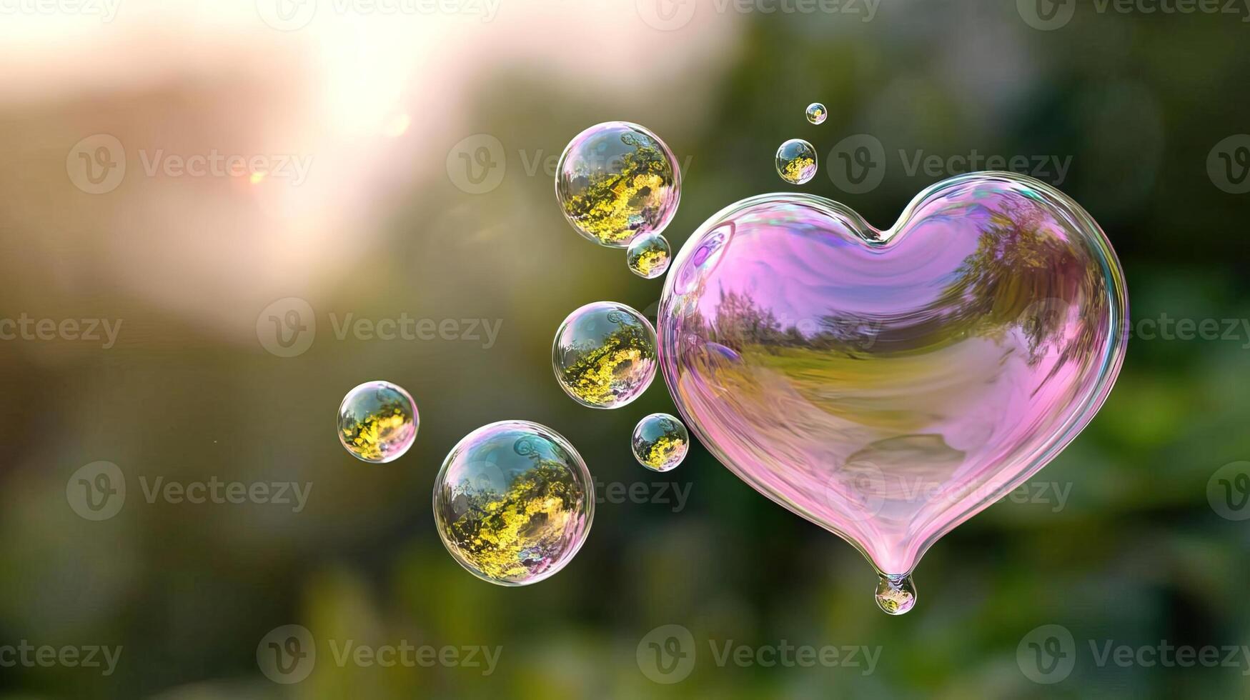Heart-Shaped Bubbles Floating in Soft Light photo
