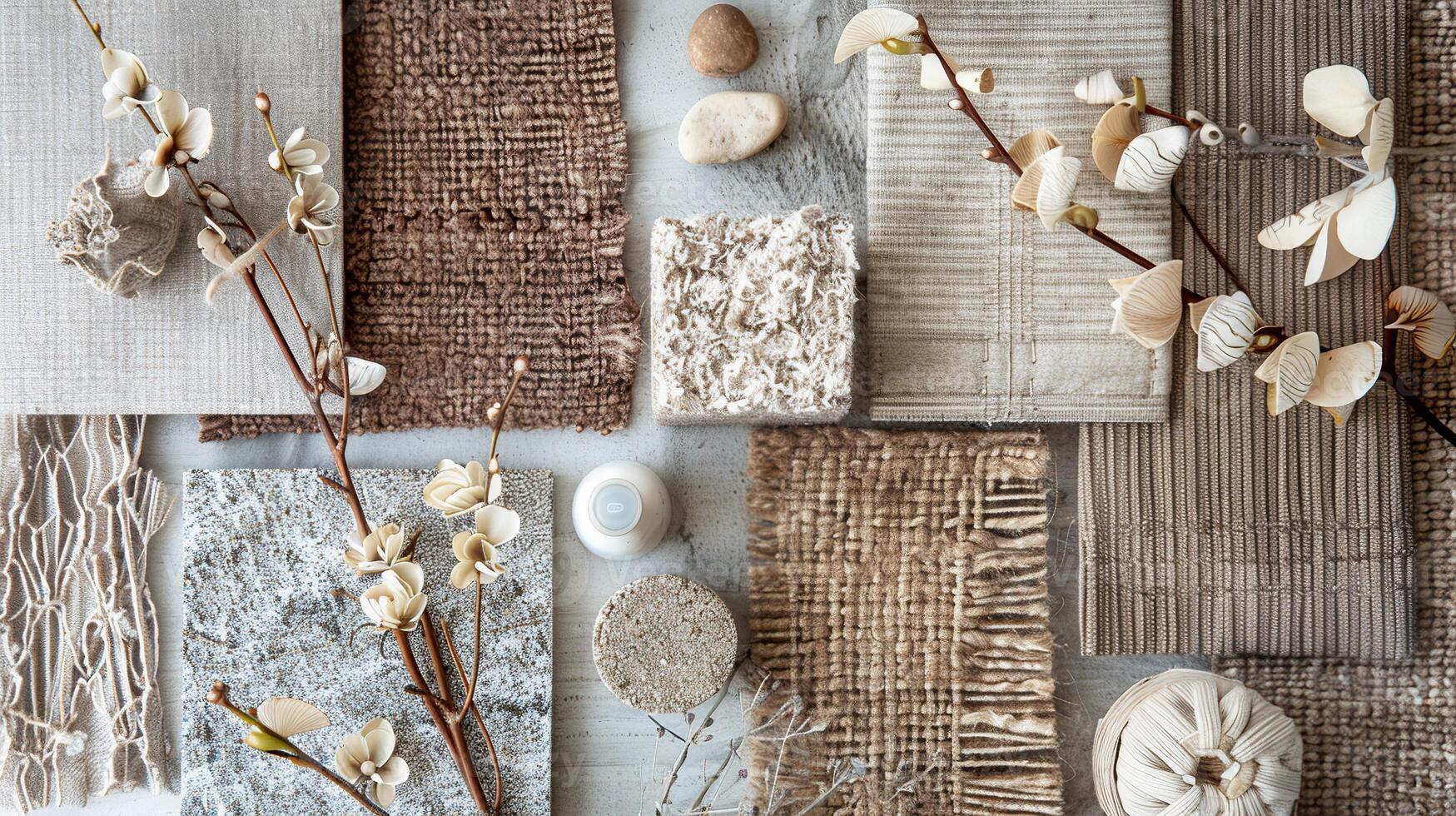Composition of natural type of different texture, pattern or kind material of complimentary colors photo