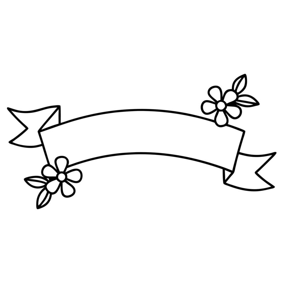 A black and white drawing of a banner with flowers vector