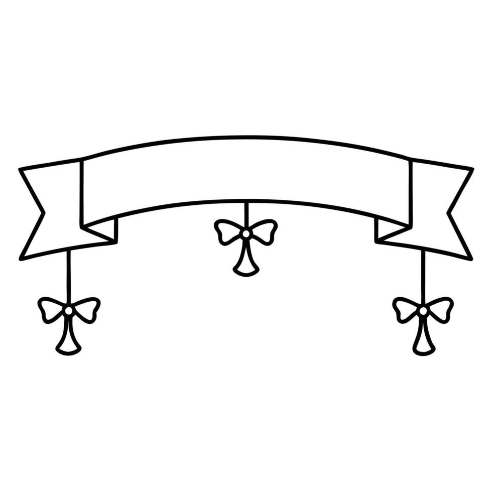 A black and white drawing of a banner with bows vector