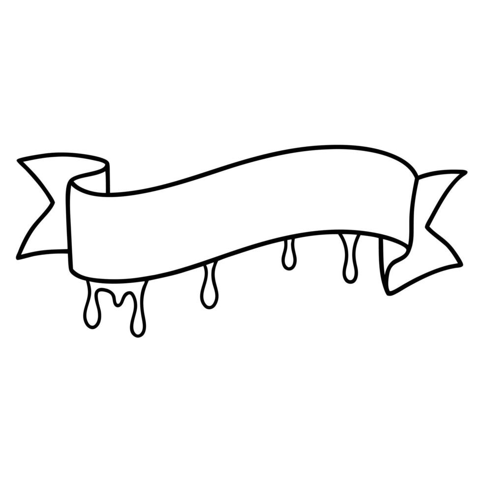 A black and white drawing of a ribbon with dripping vector