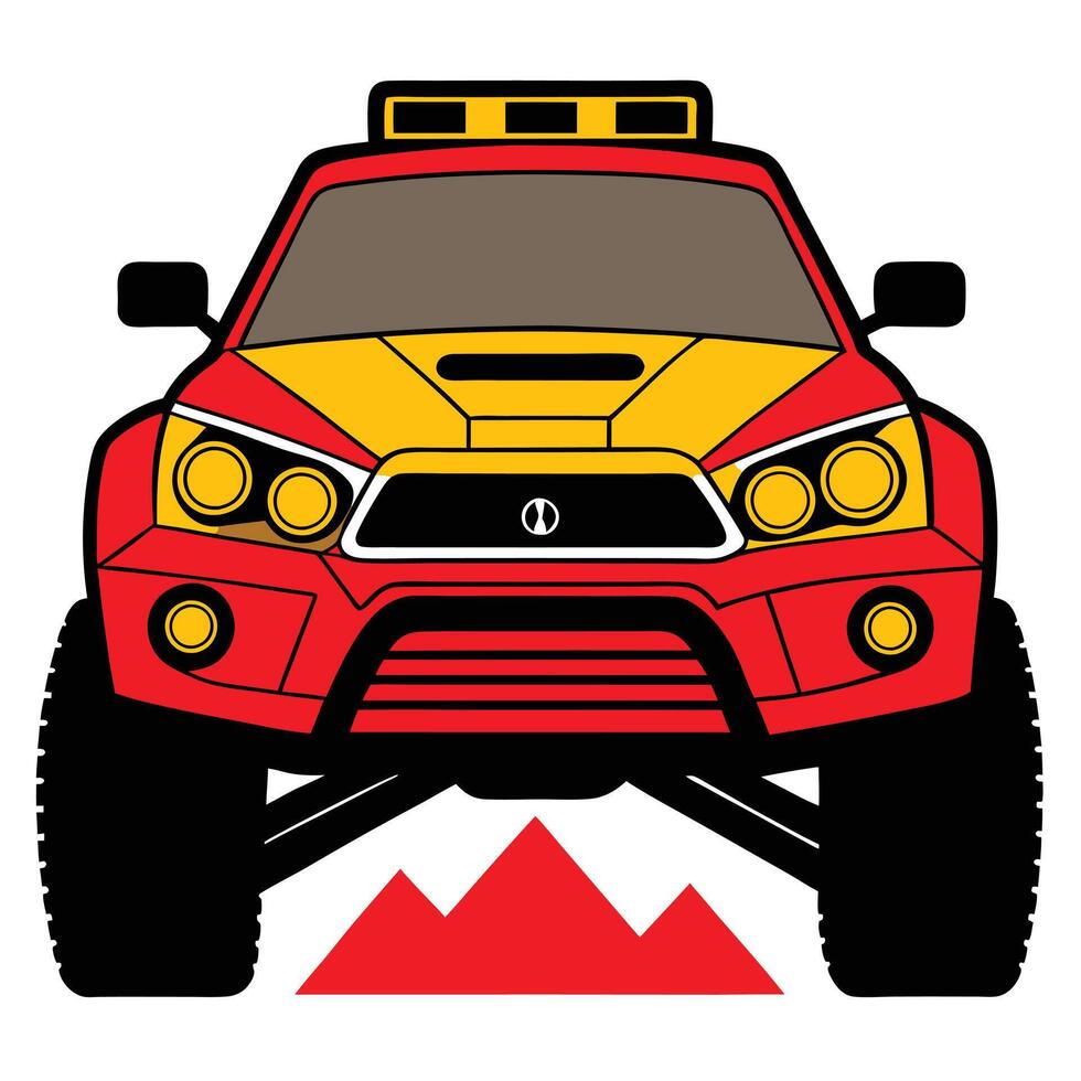 A red and yellow off road vehicle with a yellow and red flag vector