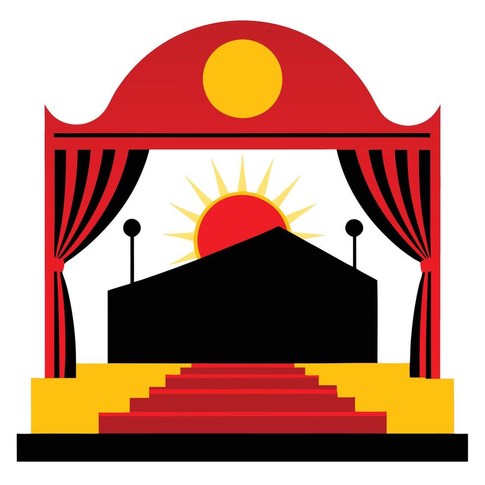 The stage with a red curtain and a sun vector