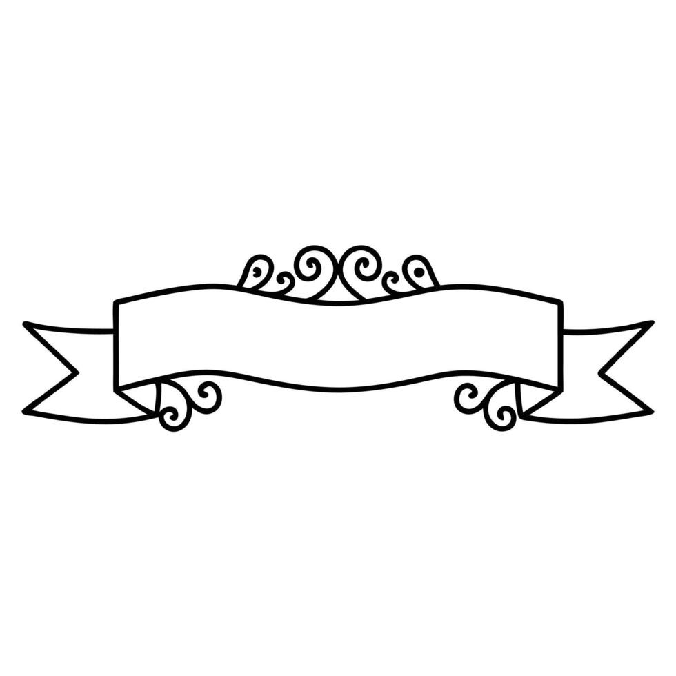 A black and white drawing of a banner with scrollwork vector