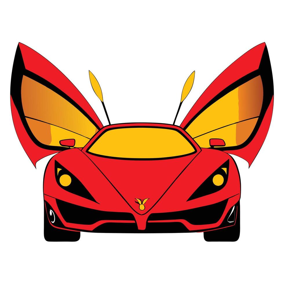 A cartoon car with wings and a red and yellow design vector