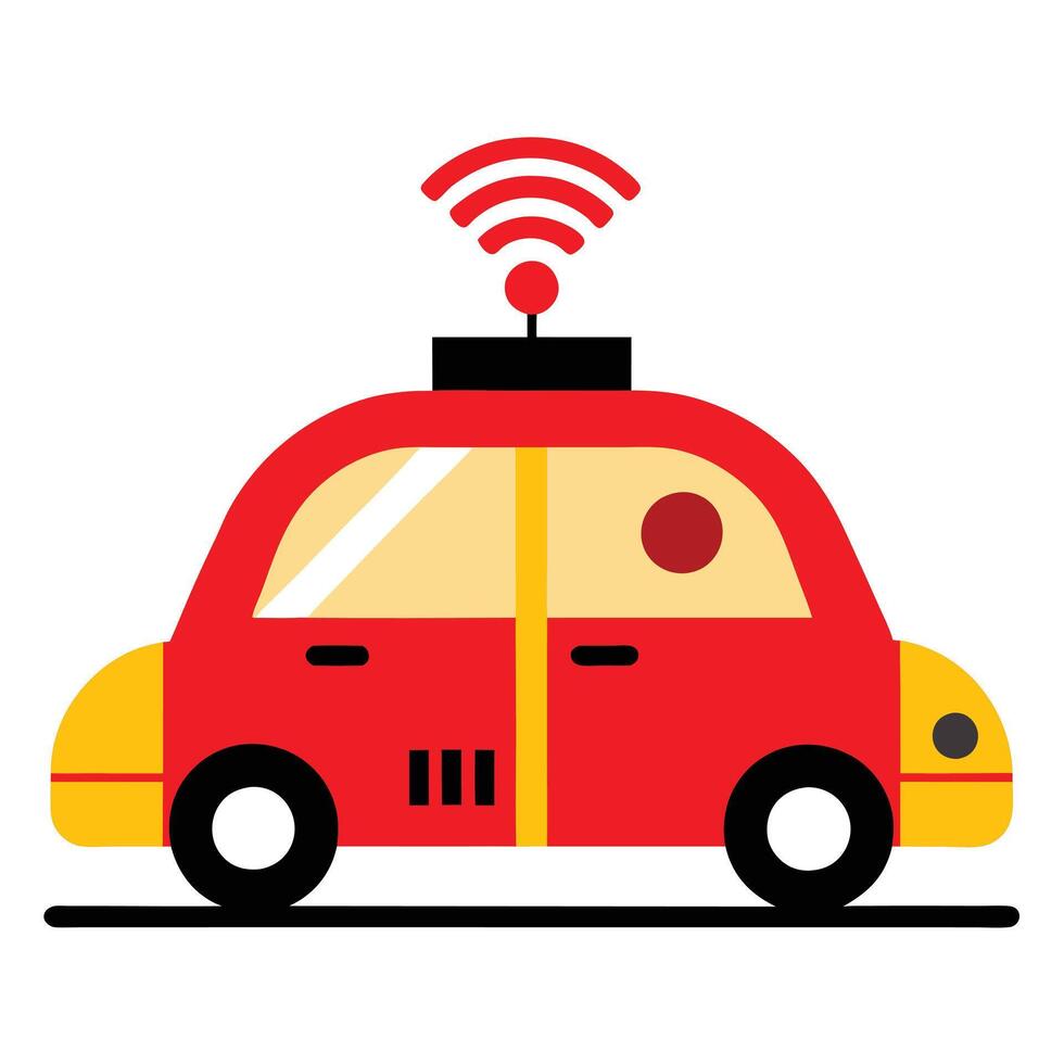 A red car with wifi on top of it vector