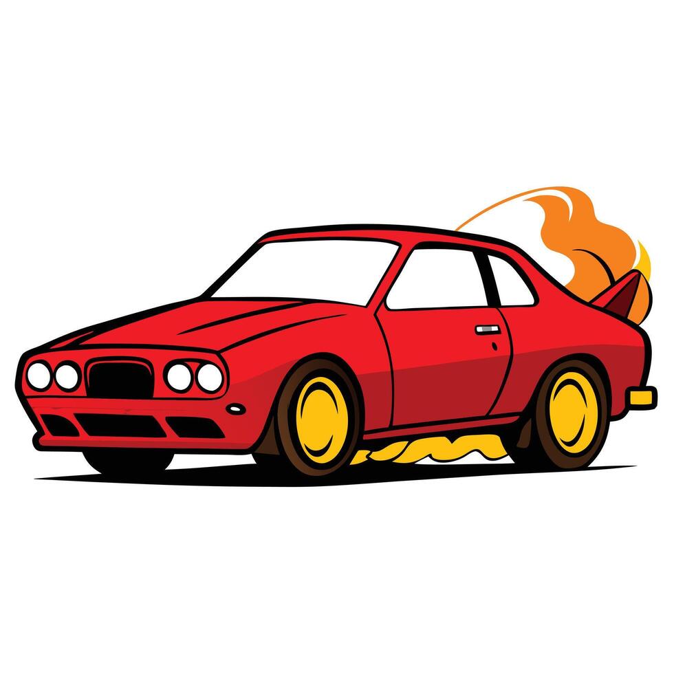 Cartoon car with flames vector