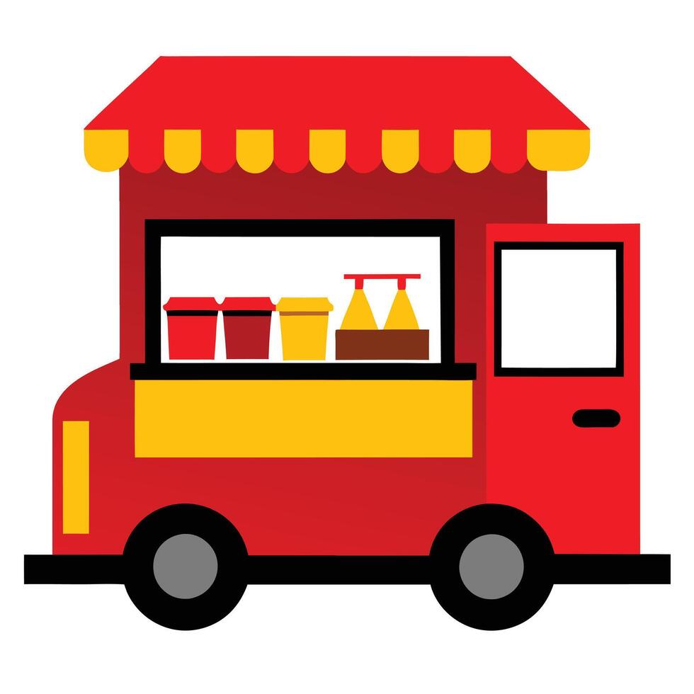 A food truck with a red and yellow awning vector