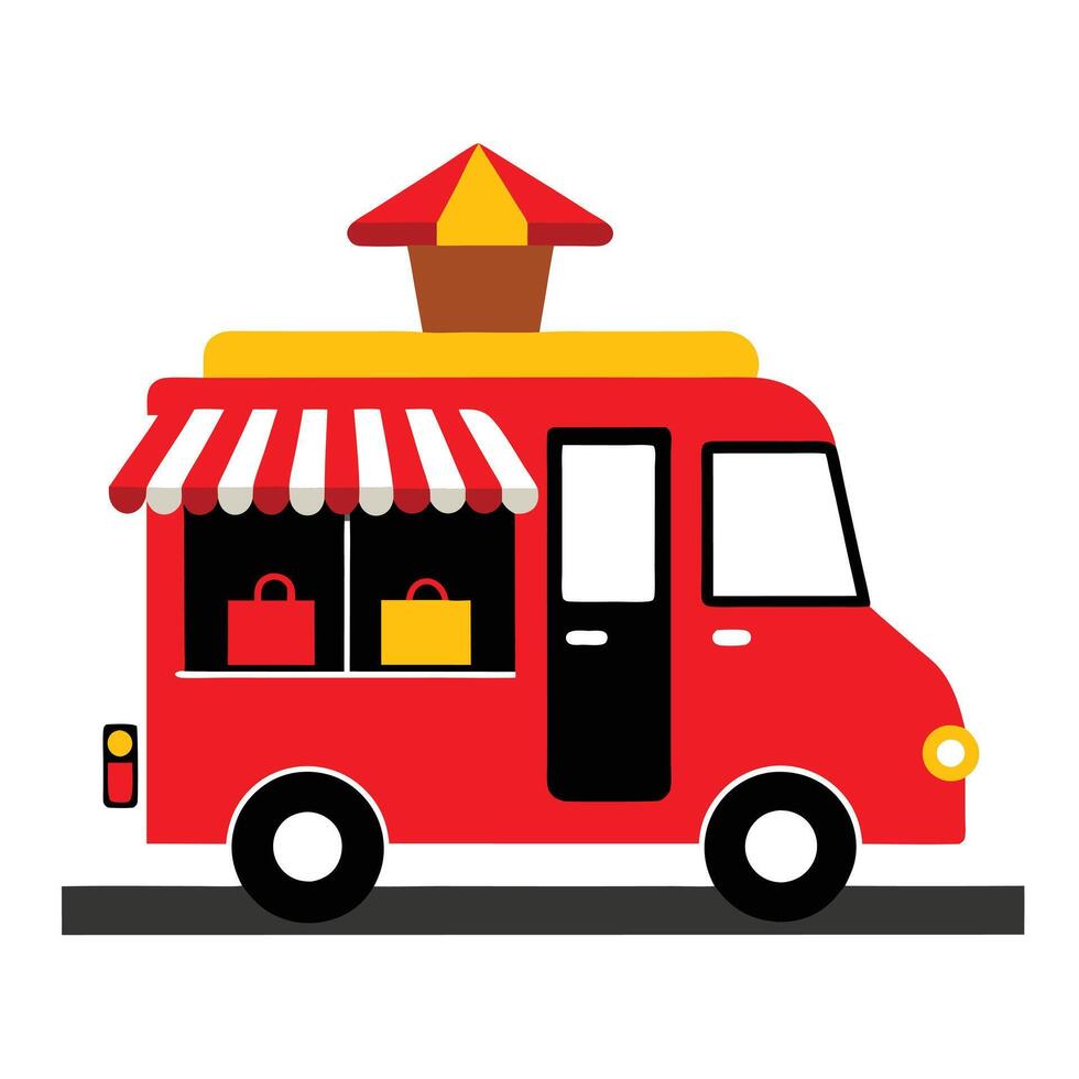 A food truck with a roof and awning vector