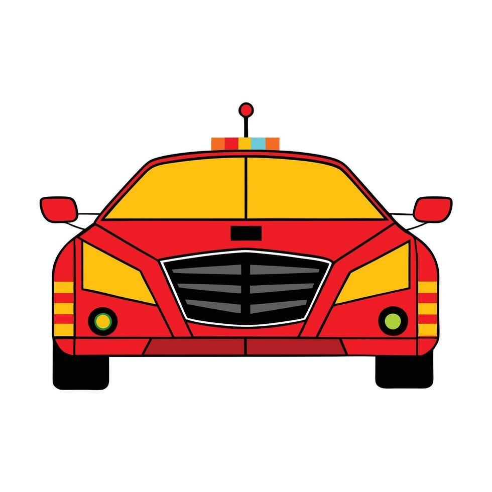A red car with yellow and red lights on the front vector