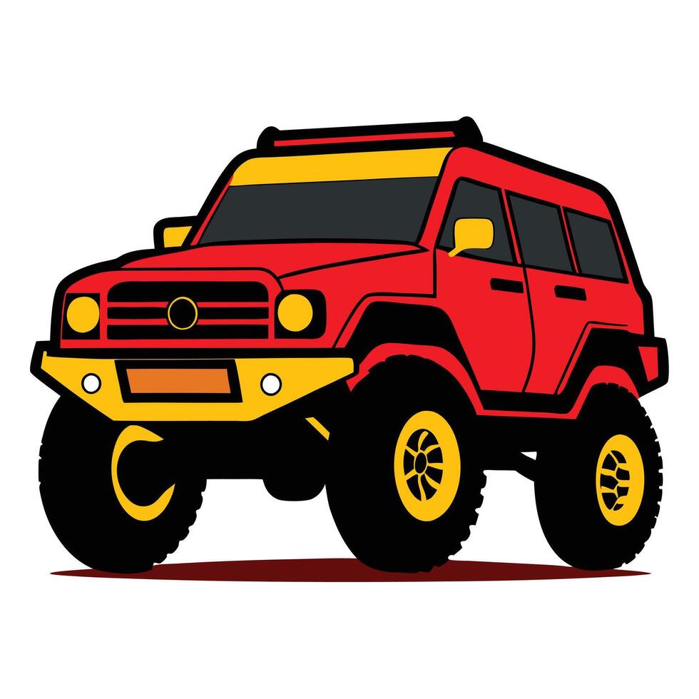 A red and yellow off road vehicle vector