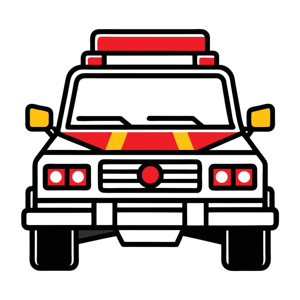 An ambulance is shown in a flat style vector