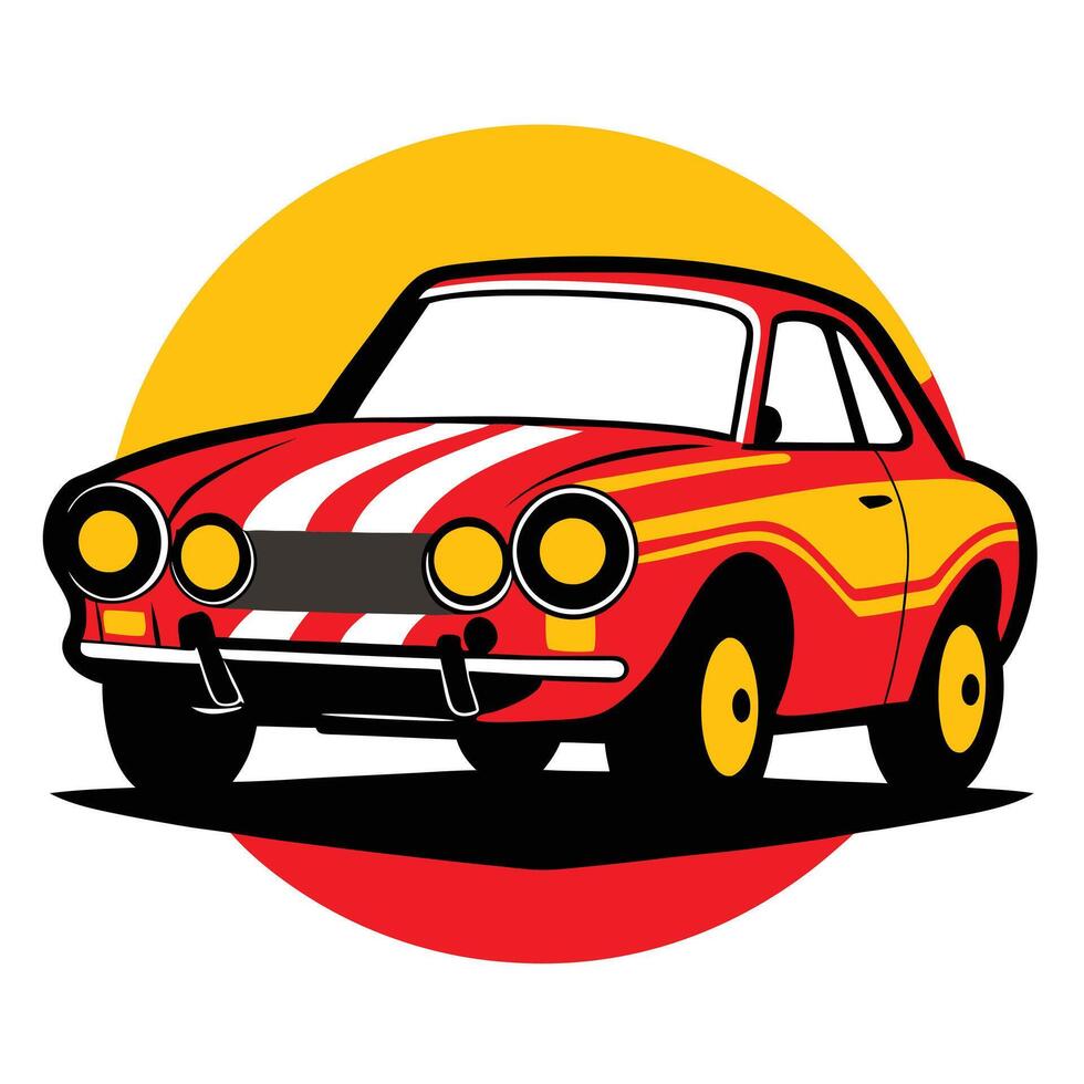 A red and white car with stripes on the front vector