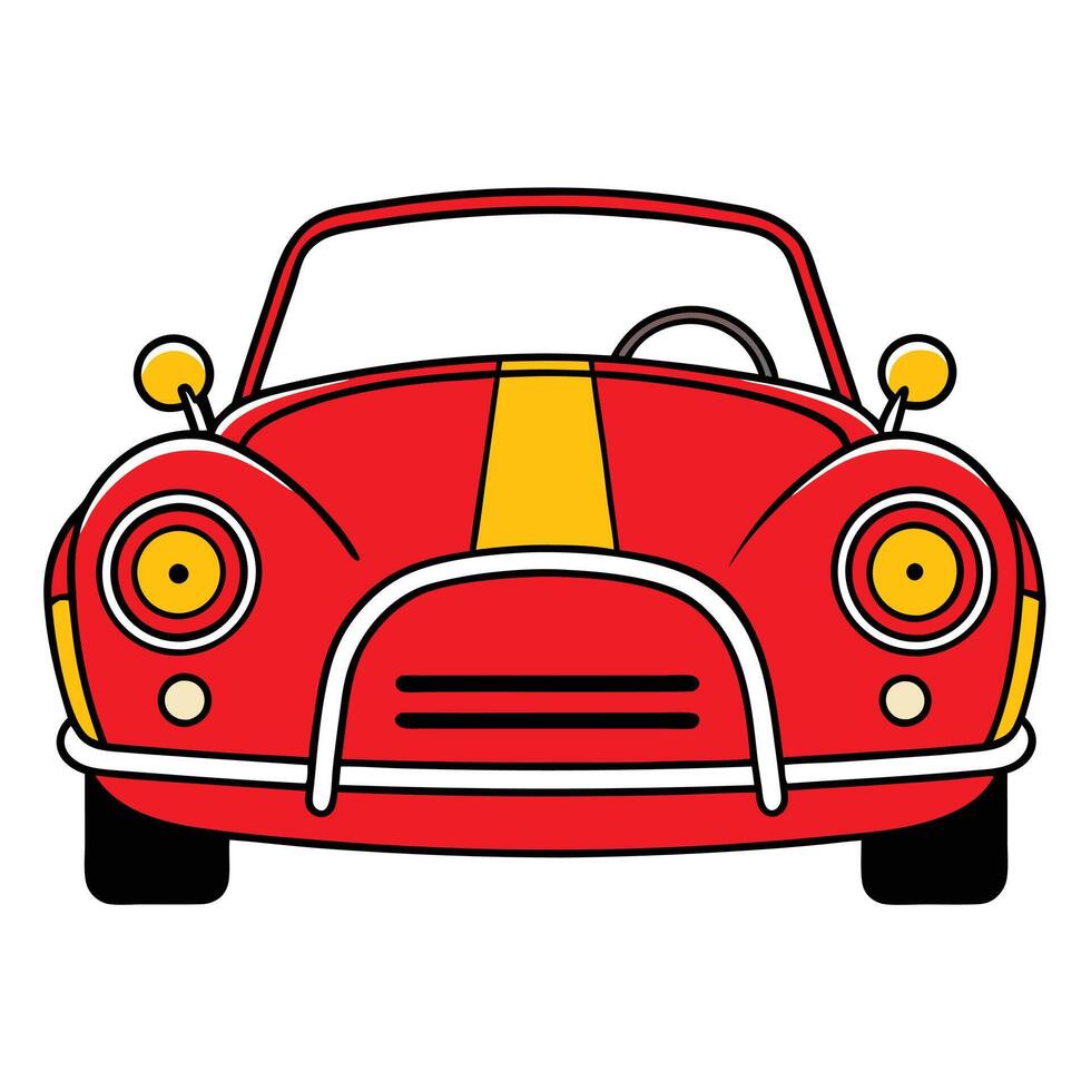 A red sports car with yellow stripes on the hood vector