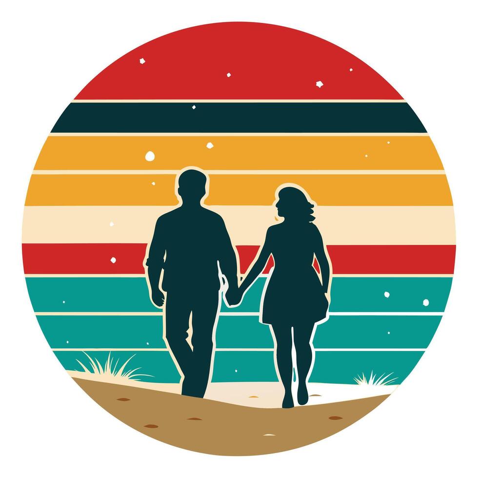 A couple walking on the beach holding hands vector