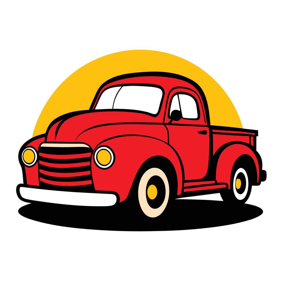 An old red truck on a white background vector